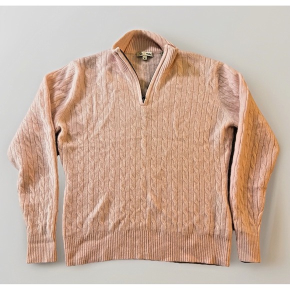 Peter Millar Cashmere 1/4 Zip Cable Knit Sweater Pink Women's M Runs Small - Picture 3 of 10